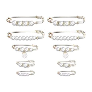 Imagem de KAKASEA 10 peças de broche de pérolas falsas moda suéter clipes de xaile calças extensor de cintura alfinetes de segurança roupas vestidos decoração, one size, Metal, Sem Pedra Preciosa