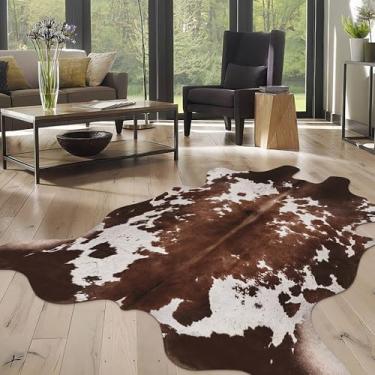 Imagem de WARM HAVEN Tapete de couro sintético de pele de vaca: tapete com estampa de vaca para sala de estar quarto 12 x 1,5 m - pele com estampa de animal preto e marrom ocidental
