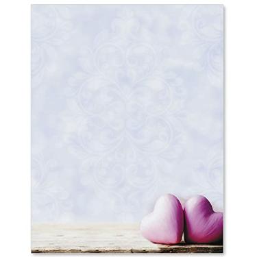 Imagem de Paperdirect Papel de papelaria com tema de primavera de dois corações, papel de borda, papel timbrado 21 x 28 cm, 25 folhas, papel de escrita premium elegante, papel decorativo para impressora