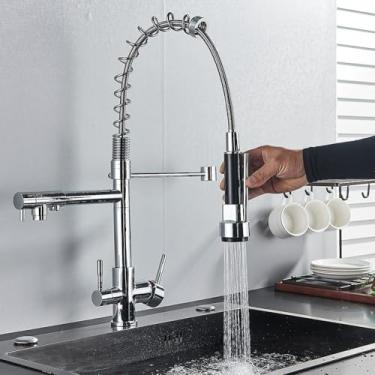 Imagem de Torneira de cozinha de água pura com filtro e torneira giratória Daul Handle Purificação Torneira misturadora de água fria e quente Lavagem Daul Modelo Crane, cromado B