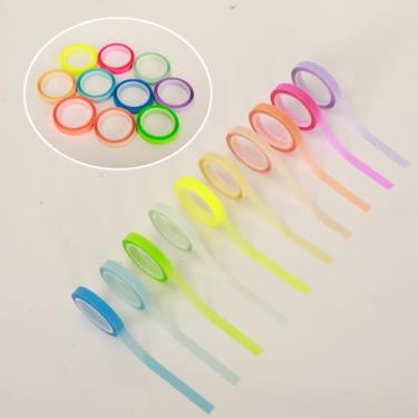 Imagem de 10 rolos de fita marca-texto removível transparente colorido adesivo neon fluorescente tiras para casa, escritório, material escolar para estudantes universitários, material de volta às aulas (0,6 x