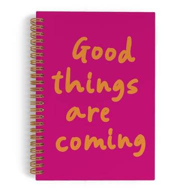 Imagem de QLMX Caderno espiral com laços preppy modernos, Good Things are Coming, diário pautado na faculdade, caderno moderno de capa dura para adolescentes, professoras, escritório, material escolar, 14 x 20