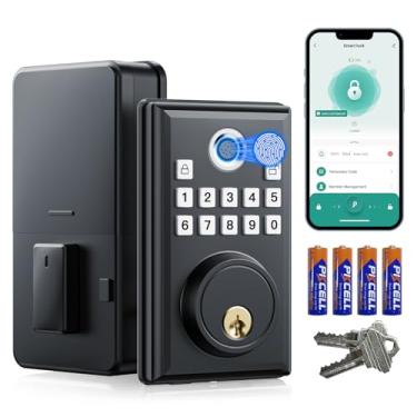 Imagem de Camcamp Fechadura de porta de impressão digital, fechadura de porta de entrada sem chave com teclado, trava automática inteligente, trava biométrica, controle remoto de aplicativo, senha anti-espião,