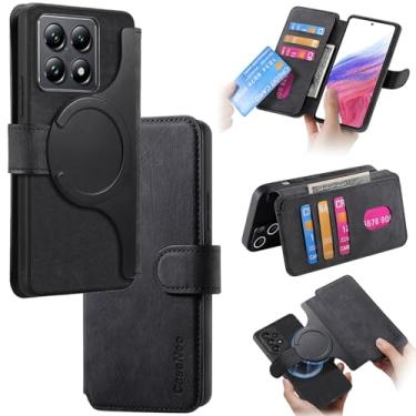 Imagem de Fofvccv Capa magnética destacável para Xiaomi 14T Pro com 3 compartimentos para cartão, capa flip de couro PU 2 em 1 com suporte de bloqueio de RFID para Mi 14T Pro CXMG preta