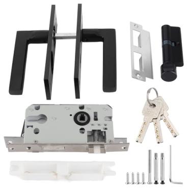 Imagem de Fechadura de porta de quarto de alumínio espacial, rolamento de fechadura silenciosa, uso silencioso, com chaves e parafuso, para segurança doméstica, preta