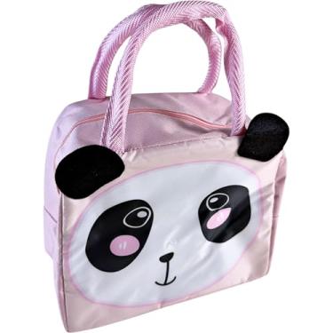 Imagem de Bolsa Lancheira Térmica Infantil p/Marmita Escolar Bolsinha Alça Passeio Lanche (Rosa Claro Panda)