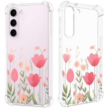 Imagem de GREATRULY Capa transparente floral para Galaxy S23+ 5G para mulheres/meninas, linda capa de telefone para Samsung Galaxy S23 Plus, design de flor, fina, macia, transparente, à prova de quedas, capa