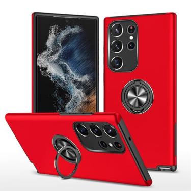 Imagem de LTLMYDAM Capa fina para Samsung Galaxy S25 Ultra/S25 Plus/S25, capa de telefone com anel giratório com suporte antiqueda, suporte de sucção magnética de veículos, vermelha, S25 Ultra