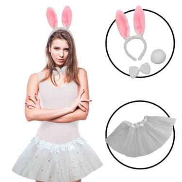 Imagem de Kit Fantasia Coelhinha C/Saia Tule Branca Carnaval