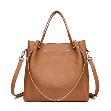 Imagem de Bolsas carteiro de ombro de couro para mulheres Bolsas femininas de couro de grande capacidade Bolsa transversal feminina macia(Light Brown)