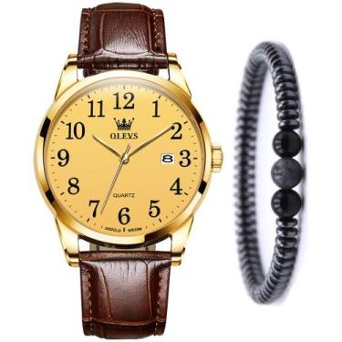 Imagem de Kit Relógio Gold Casual Masculino + Pulseira Pedras Hematita - OLEVS