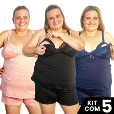 Imagem de Kit 5 Baby Doll Amamentação Plus Size Pijama Gestante Maternidade Tama