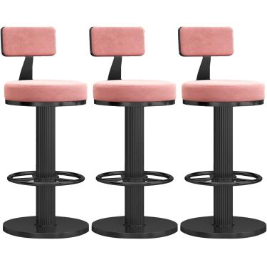 Imagem de Cadeiras de barra Conjunto de 3 bancos de veludo giratório - faixas de barras modernas - barra de altura de altura de altura ajustável para cadeira de ilha de cozinha em casa, rosa+preto, ta