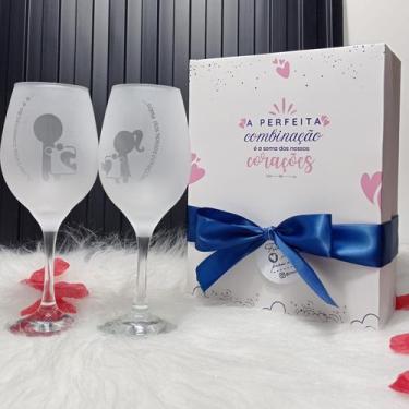 Imagem de Caixa + 2 taças para vinho Vidro / A perfeita combinação - Dm Jateados