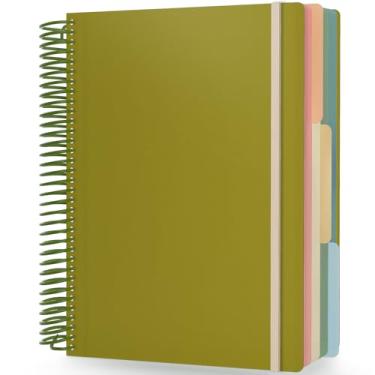 Imagem de Caderno pautado universitário, grande A4 23,5 cm x 29,7 cm forrado com 3 assuntos caderno espiral com bolsos, caderno de diário feminino e masculino fofo, 240 páginas, 90 g/m², caderno de papel grosso para escritório e material escolar - verde