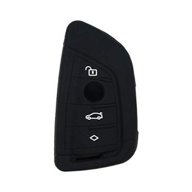 Imagem de SEGADEN Capa Protetora de Silicone Capa Suporte de Pele Jaqueta Compatível com BMW X1 X3 X4 X5 X6 4 Botões Smart Remote Key Fob CV4907 Preto