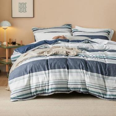 Imagem de Capa de edredon Bedsure King Size reversível listrada azul