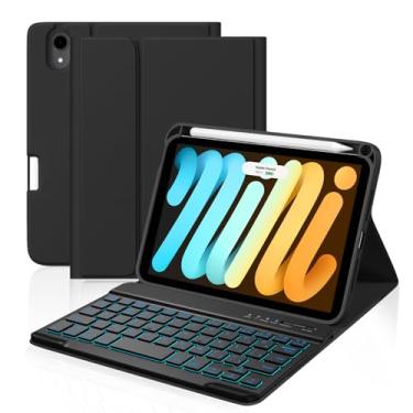 Imagem de Cousper Capa com teclado para iPad mini 7 A17 Pro 2024/iPad Mini 6 geração com teclado 2021 8,3 polegadas, suporte para lápis, capa de teclado destacável retroiluminada em 7 cores para iPad mini 7ª/6ª