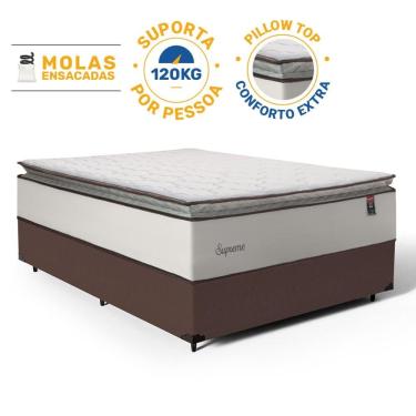 Imagem de Cama Box com Colchão de Molas Ensacadas Pillow Top Supreme Lux Casal 138cm