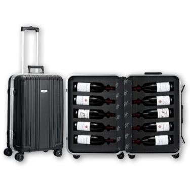 Imagem de Mala de alumínio para garrafa de vinho | Comporta 10 garrafas padrão de 750 ml | Estojo universal para bagagem de avião, bolsa com rodas aprovada pela TSA para profissionais e consumidores, presente