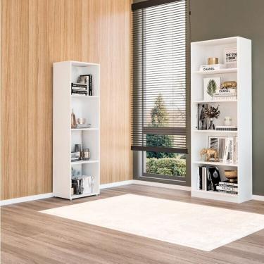 Imagem de Kit 1 Estante Multiuso 5 Nichos Montreal e 1 Estante Livreiro Modular 4 Nichos Delta Branco