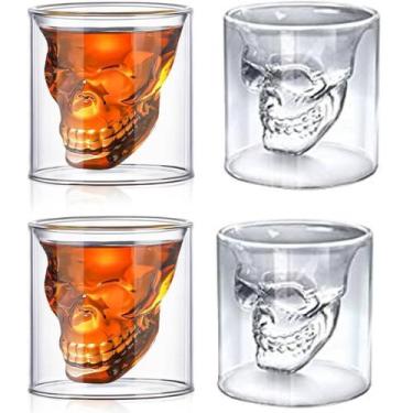 Imagem de Kit De Copo Caveira Vidro Duplo 75ml 4 Peças Whisky Shot - Majestic