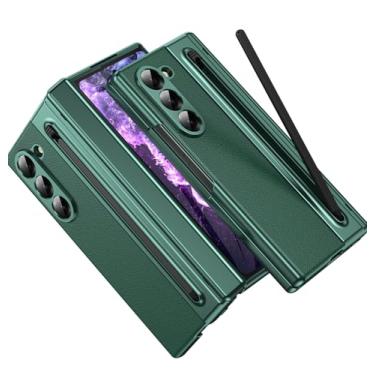 Imagem de Capa para Samsung Galaxy Z Fold 6 com [S Pen] [com protetor de tela e proteção de dobradiça] Capa traseira de couro, capa protetora para celular Samsung Galaxy Z Fold 6 5G com S Pen verde