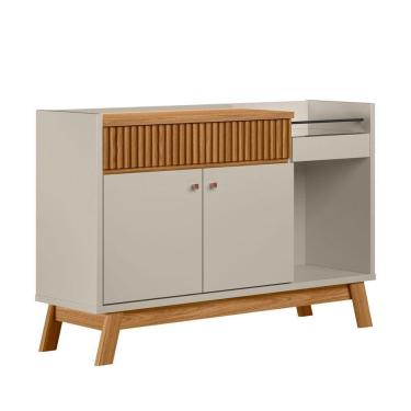 Imagem de Aparador Buffet Bar c/ Espelho 2 Portas 1 Gaveta Ripada Lucas Nature/off White