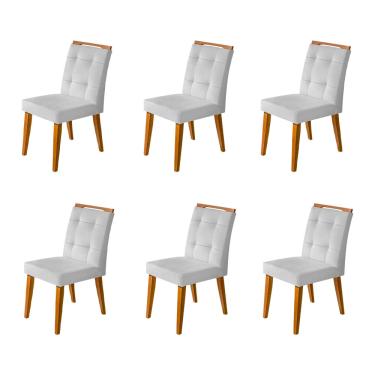 Imagem de Kit 6 Cadeiras Jantar Luxo Agatá Estofadas Linho Cinza com Alça Madeira Maciça Mel