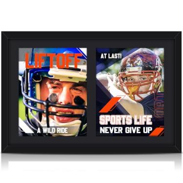 Imagem de Qunclay 1 porta-retratos duplos de 35,5 x 50,8 cm, com duas molduras de 20 x 28 cm com ganchos instalados e molduras de plástico para colagens de certificados, fotos de casamentos (tapete preto)