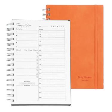 Imagem de PATIKIL Agenda diária sem data com agenda de hora em hora, A5 14 cm x 21,6 cm lista de tarefas, capa dura, agenda de agendas em espiral com bolso interno para organizar agendas de tarefas diárias