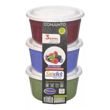 Imagem de Conjunto Com 3 Potes Redondos Herméticos BPA Free 400 ml - Plásticos S