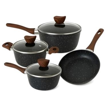 Imagem de Conjunto de Panelas Antiaderente Preto com Tampa de Vidro - 4 Peças