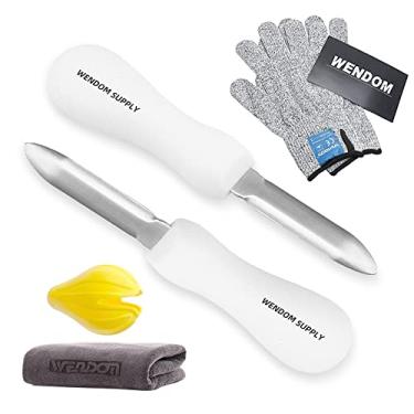 Imagem de Conjunto de luvas e facas WENDOM Oyster Shucking inclui 2 peças de abridor de ostra estilo Haven, luva resistente a corte profissional e ferramentas de madeira