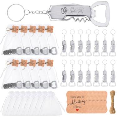 Imagem de Vesici Conjunto de 24 lembrancinhas de casamento para convidados, abridores de garrafas, chaveiros, abridores de garrafas de cerveja de vinho a granel, cartões de agradecimento, com sacos de presente