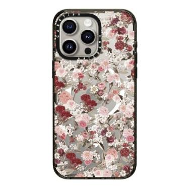 Imagem de CASETiFY Capa Impact para iPhone 15 Pro Max [4x proteção de grau militar contra quedas de 2,5m/compatível com Magsafe] – Vintage Flower Monday – Preto/Transparente