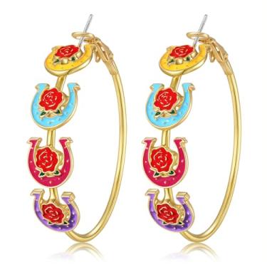 Imagem de BVGA Brincos Kentucky Derby para mulheres, ferradura, rosa, cavalo, argola kentucky, acessórios para fãs de corridas de cavalos, joias presentes, Zinco, Sem pedra preciosa