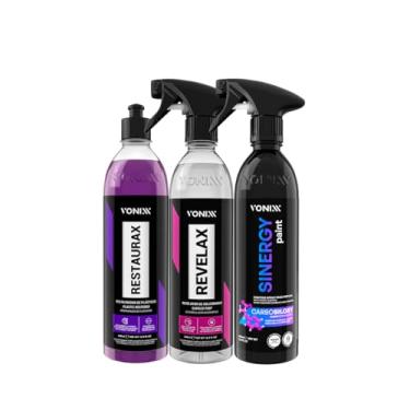 Imagem de Kit de Limpeza Automotiva, Restaurador de Plásticos Restaurax 500ml, Revelador de Hologramas Revelax 500ml, Sinergy Paint 500ml