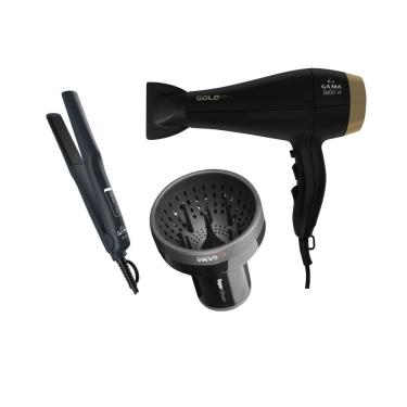 Imagem de Kit Gama - Secador Gold Ion 2200W 220V + Chapinha Prancha Gama 410 Ceramic  Bivolt + Difusor