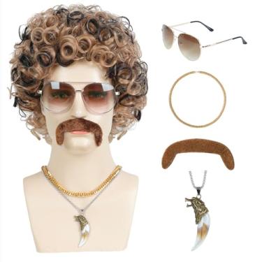 Imagem de Parceria Conjunto De 6 Perucas Discoteca Dos Anos 70 E 80, Perucas Afro Curtas E Cacheadas Para Homens, Peruca Sintética Vintage, Natural E Fofa Para Fantasia De Discoteca, Festa, Hippies, Roqueiro