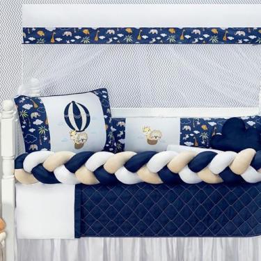 Imagem de Kit Berço Trança Safari Marinho Menino 11 Peças Com Saia - De Luca Enx
