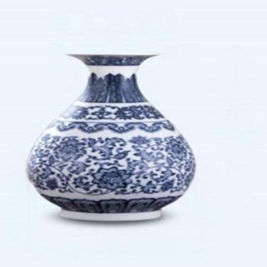Imagem de Jingdezhen Vaso de lótus entrelaçado de porcelana azul e branca, esmalte de cerâmica, vaso de pneu fino vermelho, estudo em casa, ornamentos decorativos de escritório