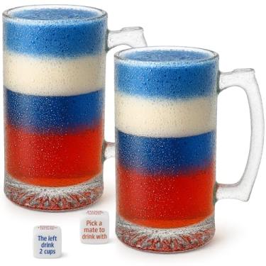Imagem de VAMB LLC Caneca de cerveja de vidro grande segura para freezer, pacote com 2 canecas de cerveja pesadas com alça, 473 ml (conjunto de canecas de valor)