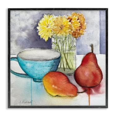 Imagem de Stupell Industries Arte giclée emoldurada preta moderna para cozinha, xícara de chá e frutas, design de Stephanie Fielden, 12 x 12