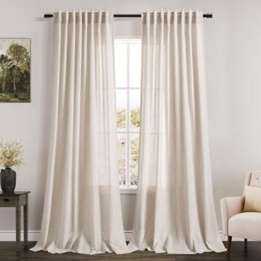 Imagem de Cortinas semitransparentes de linho bege 203 cm de comprimento, conjunto de 2 painéis, bolso traseiro, varão, linho, algodão, cortinas texturizadas para sala de estar, sala de jantar, cortina de