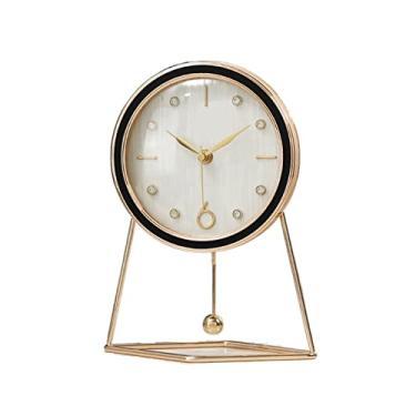 Imagem de Relógio de mesa, ornamentos de relógio de sala de estar para casa simples leve luxo relógio de pêndulo decoração relógio de mesa relógio de mesa (cor: vermelho) (branco)