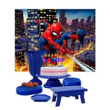 Imagem de Kit Festa Decoração Homem Aranha Bandejas+Boleiras+Mesa+Vaso - Produfe