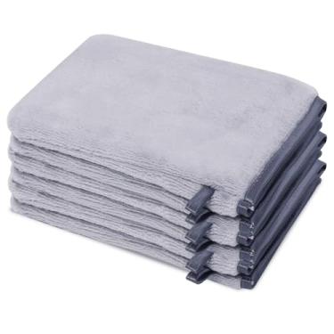 Imagem de PHOGARY Pacote com 6 luvas de banho, panos faciais macios de flanela para lavar o rosto, luva reutilizável para remover maquiagem, panos de lavagem cinza inchados super absorventes de secagem fácil