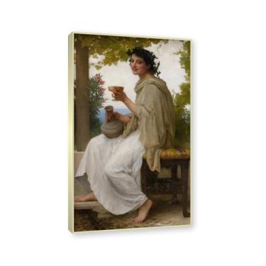 Imagem de NHLDZYH Moldura dourada champanhe. Impressões de arte William Adolphe Bouguereau - Pintura de retrato - (Drink Wine) - Pôster temático de mitologia grega - Pôster de decoração de parede vintage. 70 x