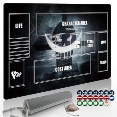 Imagem de Extalas Playmat for One Piece Card Game (24x14 Inches): with Non-Slip Rubber, Zones Design, a Professional Storage Bag Included, Plus a Limited-Time Gift of a Set of 20 Damage Counters (Black2)
